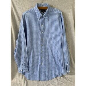 XMI Long Sleeve Men's Button Up Dress Shirt Blue White Grid Pattern Size L